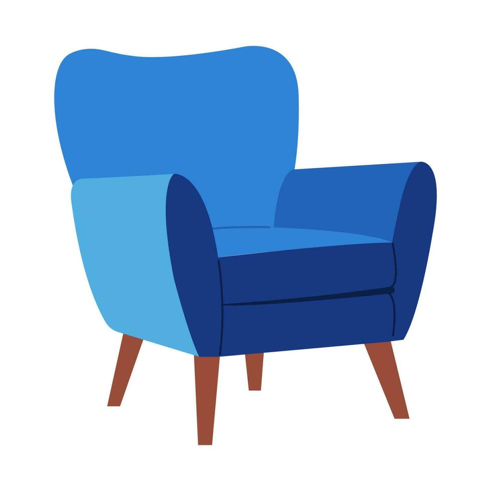 cómodo Sillón con tapicería. moderno mueble para acogedor hogar interior diseño. plano vector ilustración.