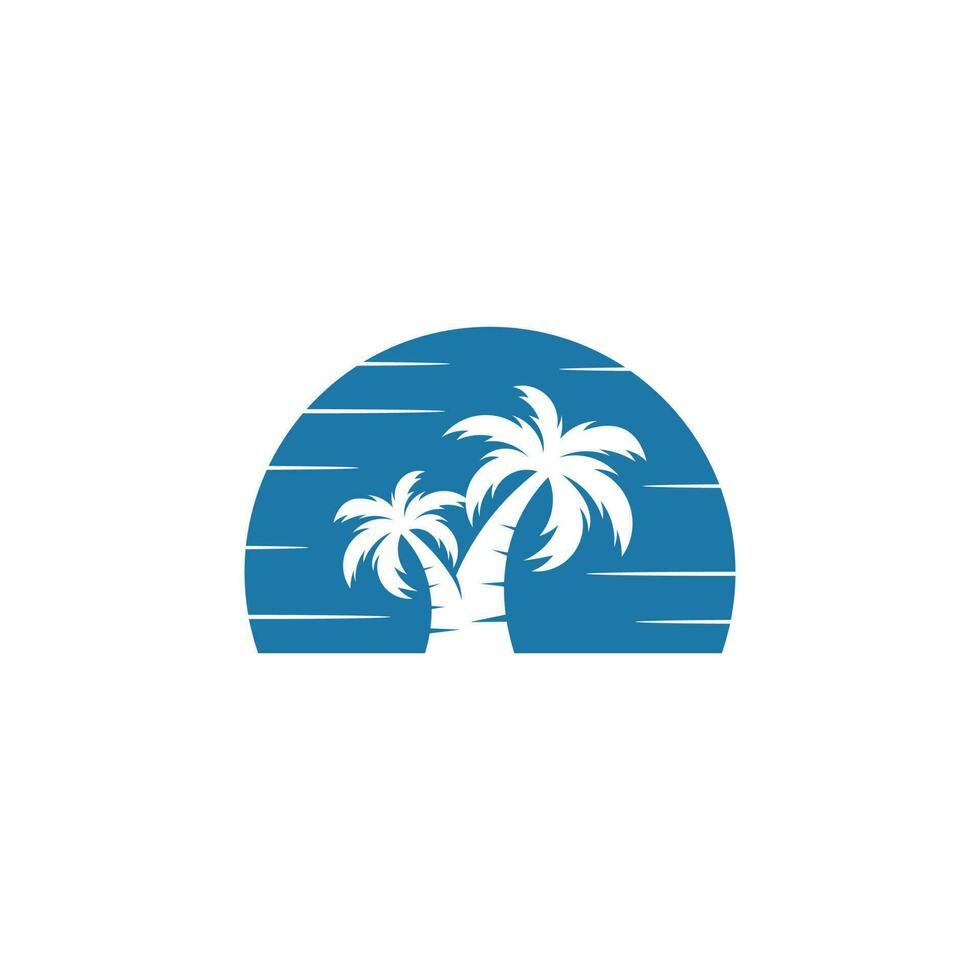 Coco árbol playa paisaje ver logo diseño vector