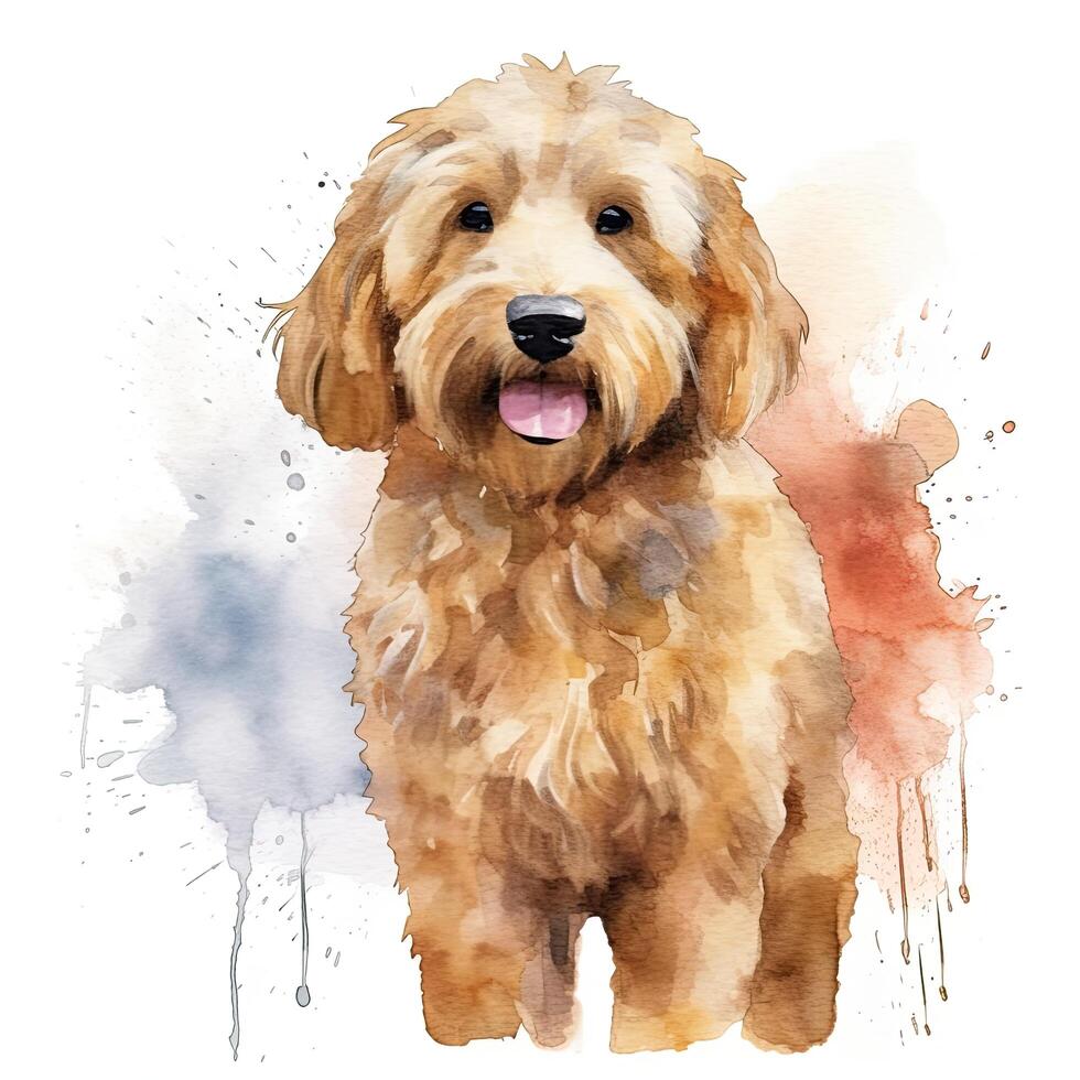 Cute watercolor goldendoodle dog. Illustration photo