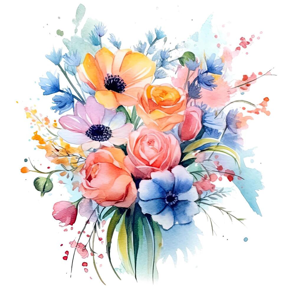 Watercolor flower bouquet. Illustration photo