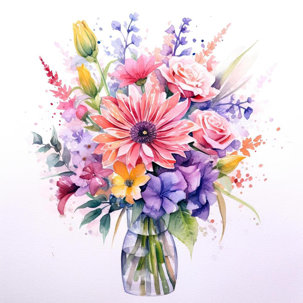 Watercolor flower bouquet. Illustration photo