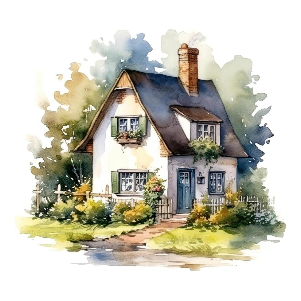 Cute watercolor house. Illustration photo