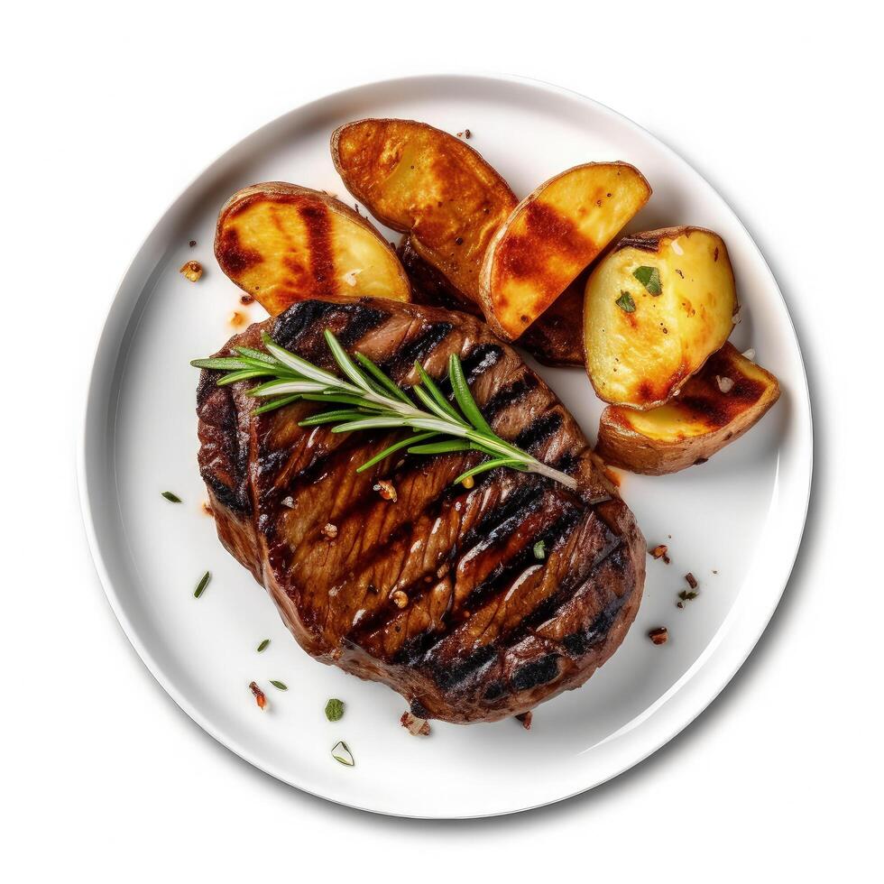 Gilled beef steak and potatoes Illustration photo