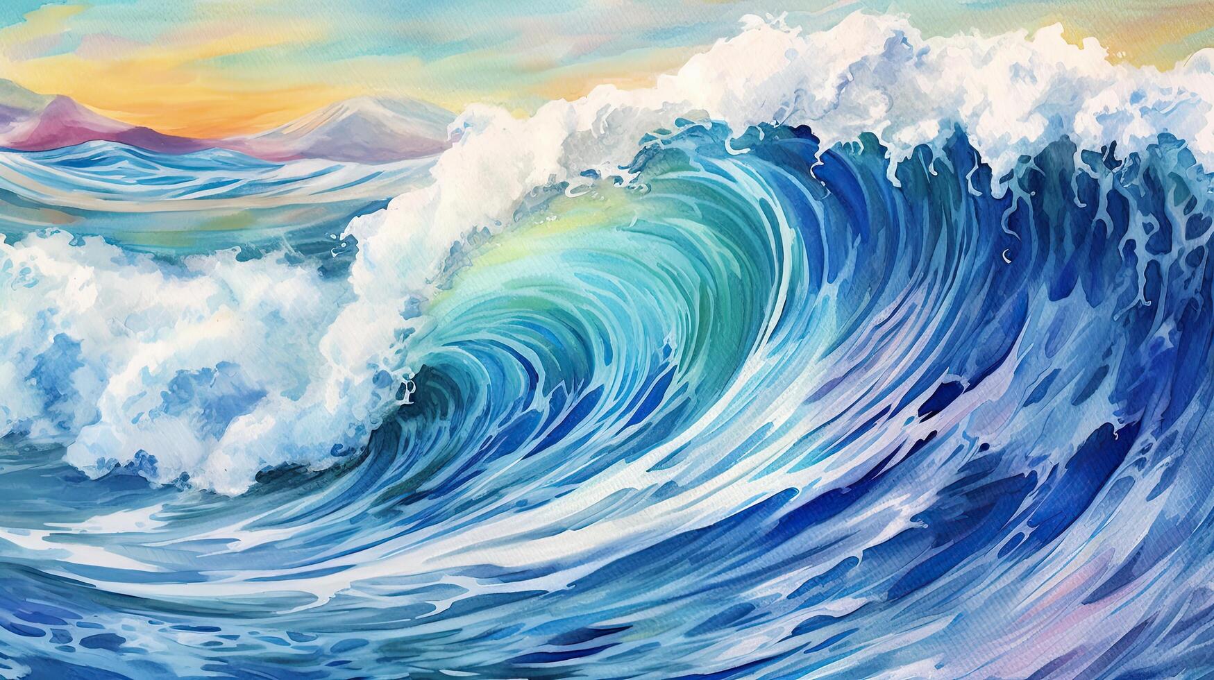 Watercolor sea wave. Illustration photo