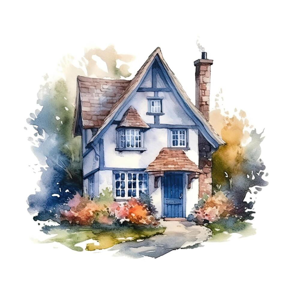 Cute watercolor house. Illustration photo