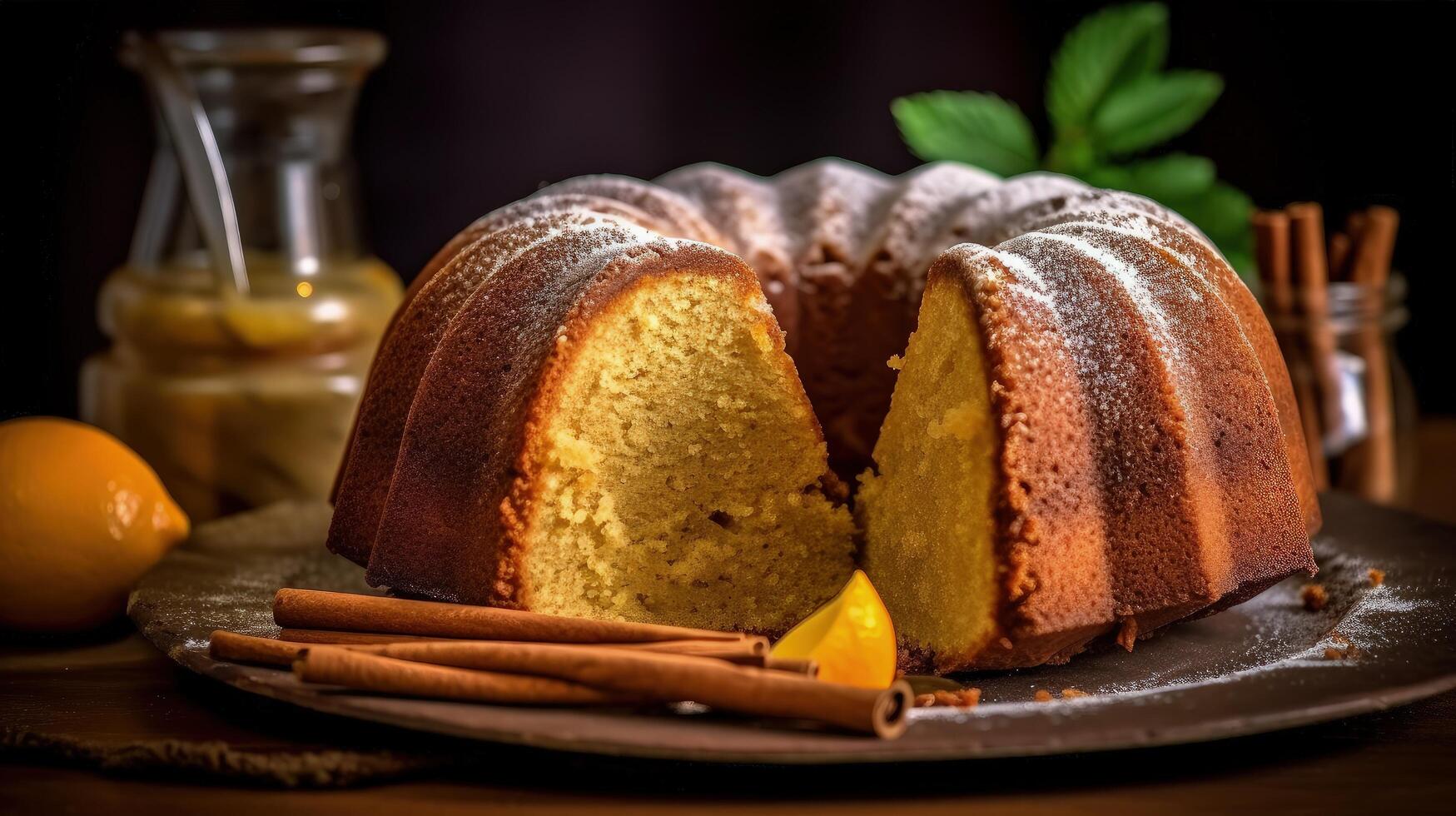 Traditional vanilla pound cake with orange extract, Illustration photo