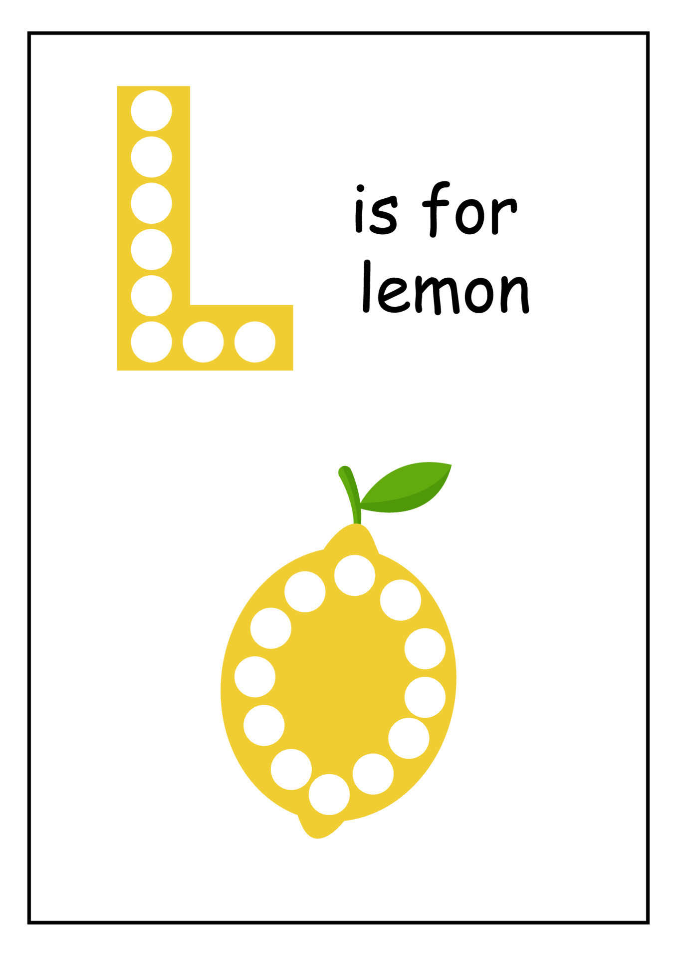 Learning English alphabet for kids. Letter L. Dot marker activity