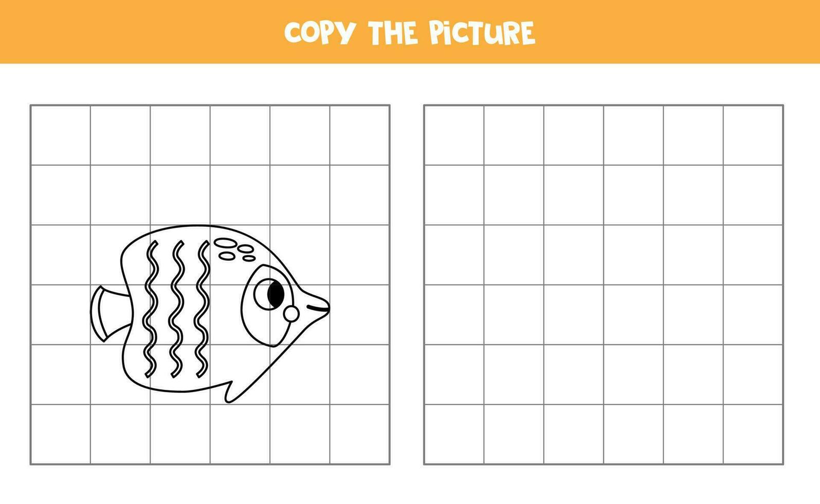Copy the picture of black and white butterfly fish. Logical game for kids. vector