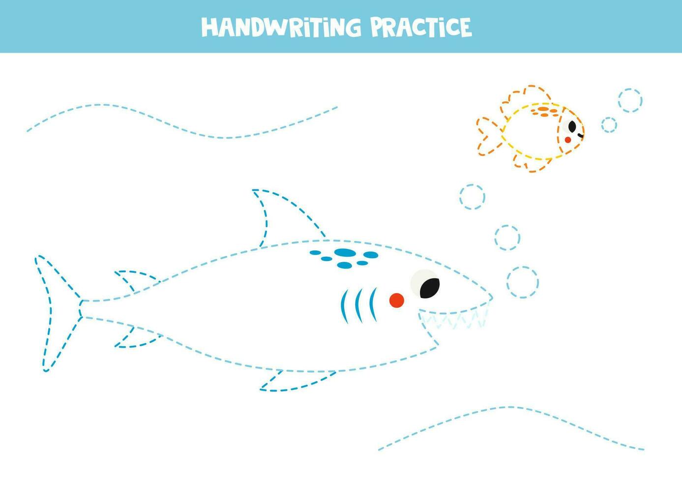 Tracing lines for kids. Cute cartoon shark. Writing practice. vector
