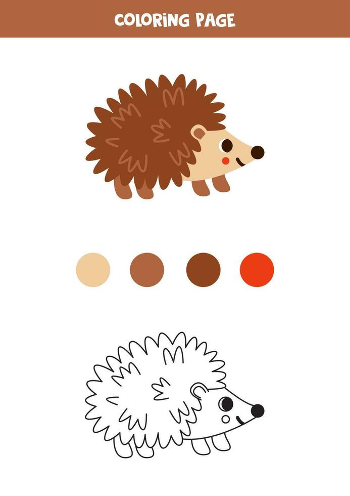 Color cute cartoon hedgehog. Worksheet for kids. vector