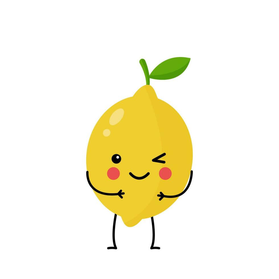 Vector picture of cute yellow lemon isolated on white background.