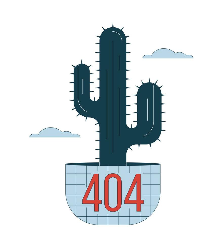 Cactus in clouds error 404 flash message. Potted desert flower. Cacti plant. Empty state ui design. Page not found popup cartoon image. Vector flat illustration concept on white background