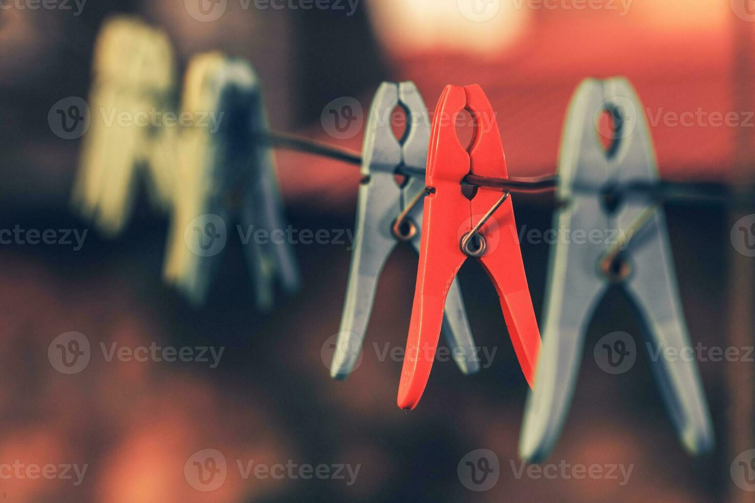 Colorful Clothespin on Clothes Line photo