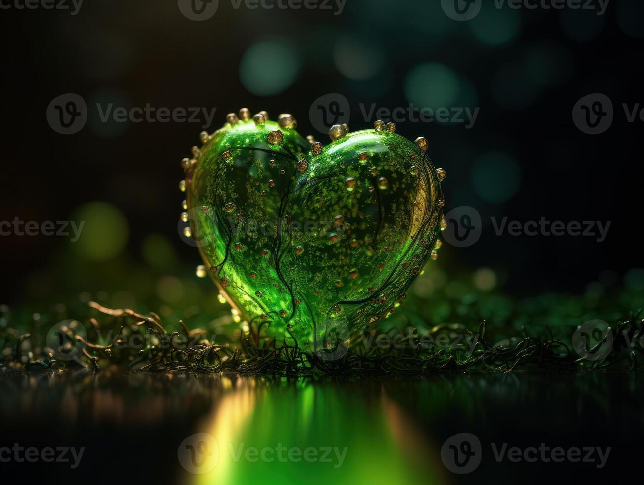 Green heart that represents environmental protection created with technology. photo