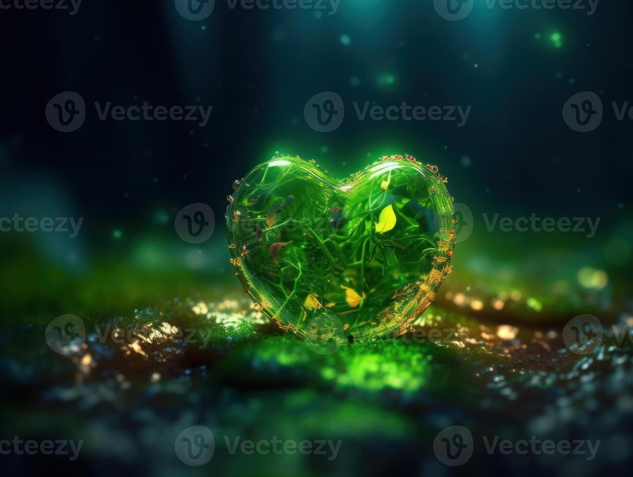 Green heart that represents environmental protection created with technology. photo