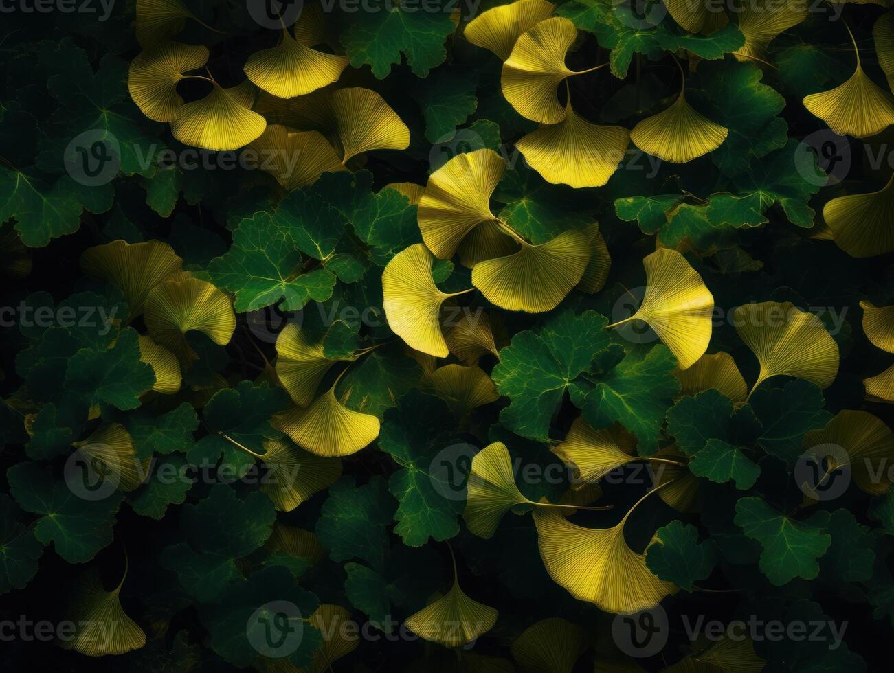 Ginkgo biloba leaves Dark background created with technology photo