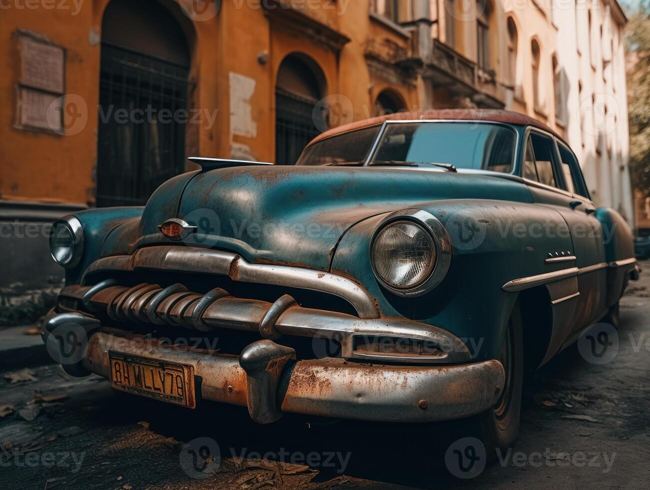 Fragments of an old car created with technology photo