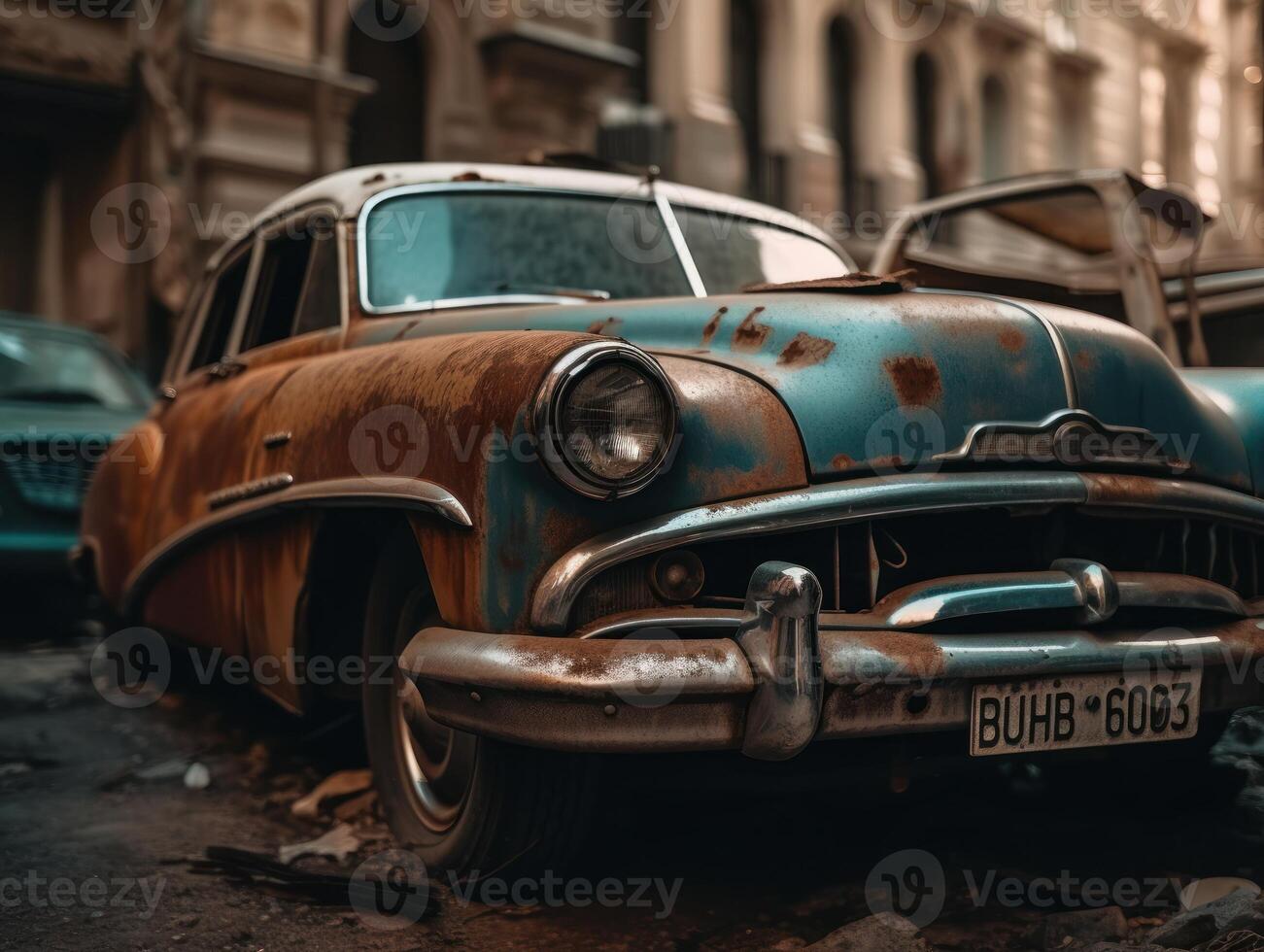 Fragments of an old car created with technology photo