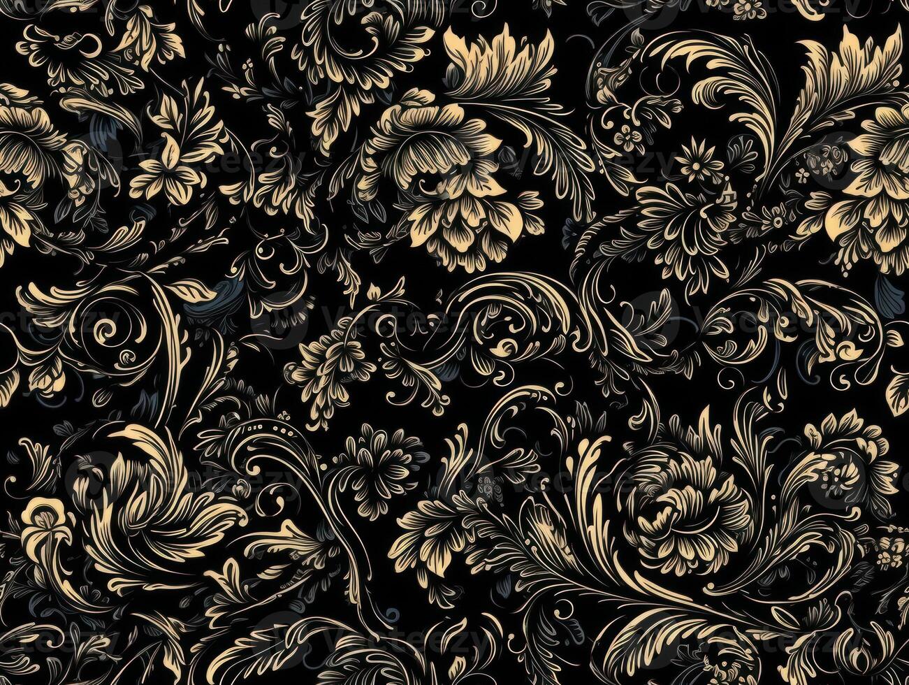 Seamless pattern Royal vintage Victorian Gothic background Rococo venzel and whorl created with technology. photo