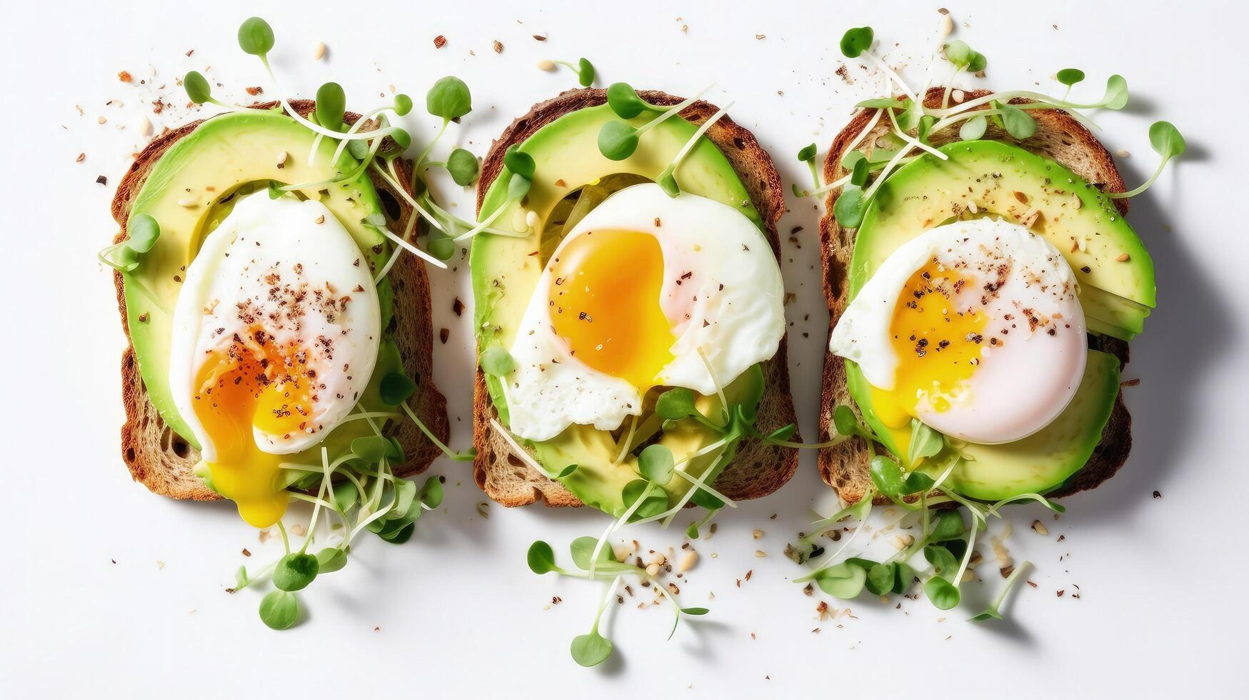 Sandwiches with avocado, poached egg, Illustration photo