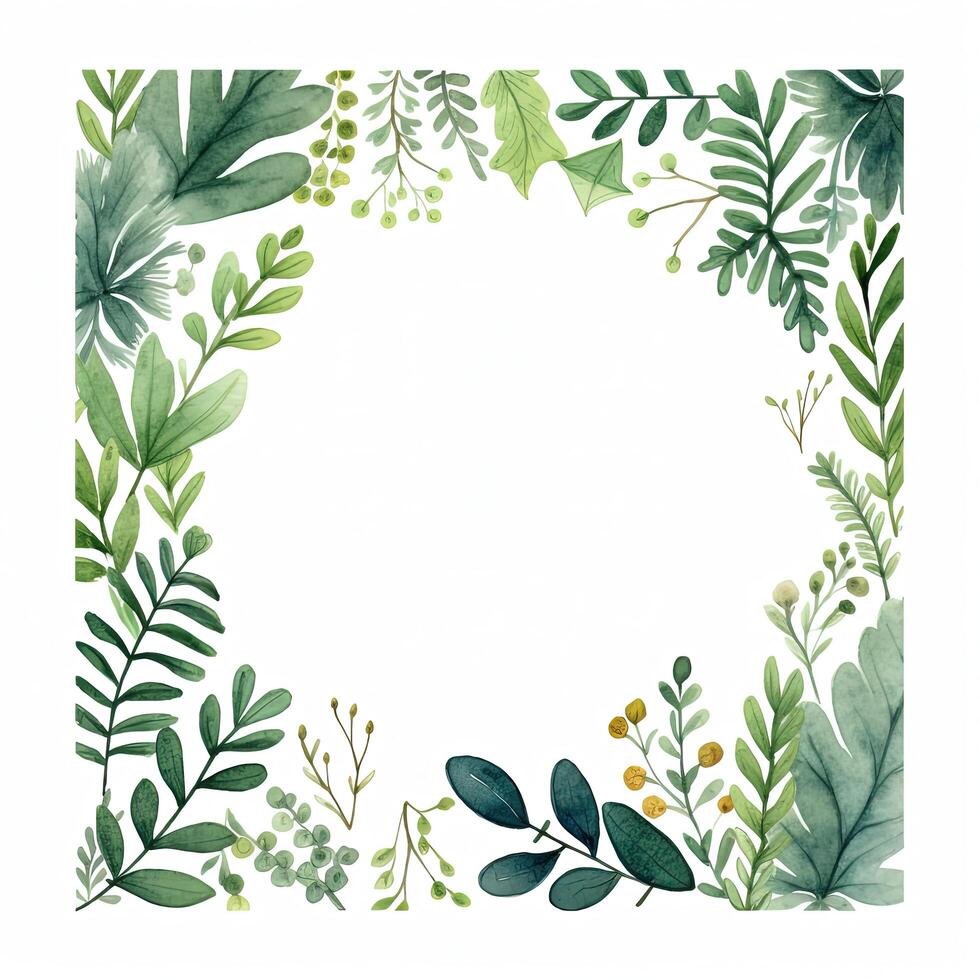 Green watercolor wreath. Illustration photo