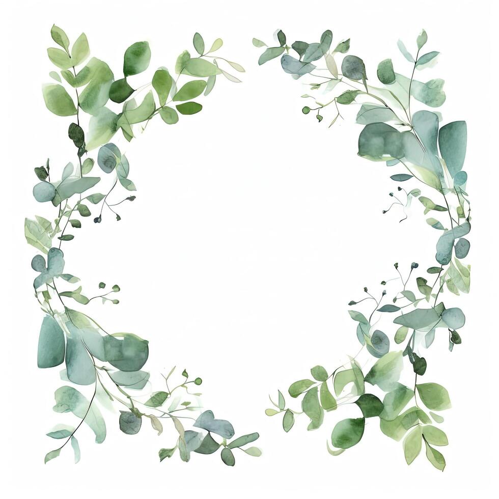 Green watercolor wreath. Illustration photo
