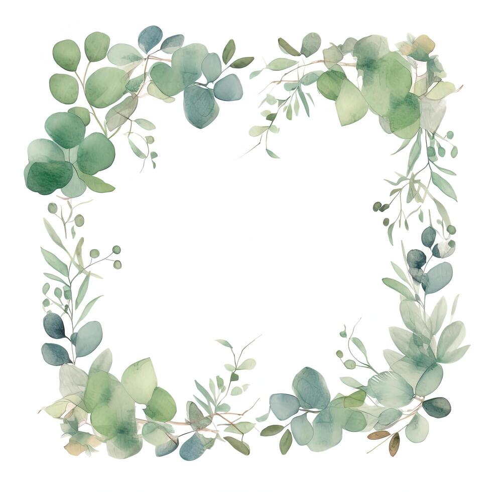 Green watercolor wreath. Illustration photo