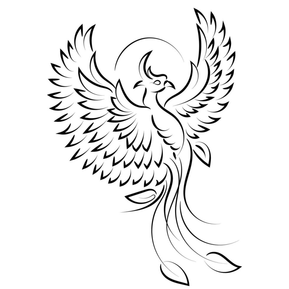 Beautiful And Elegant Phoenix Tattoo idea inspirational. Black And White Phoenix Tribal Tattoo design. vector
