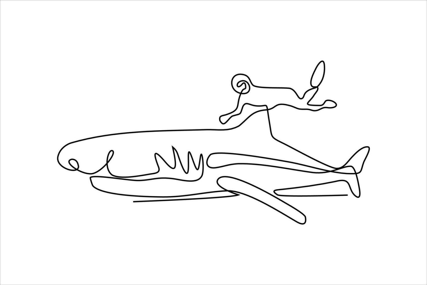 continuo línea ilustración de buzo y tiburón vector