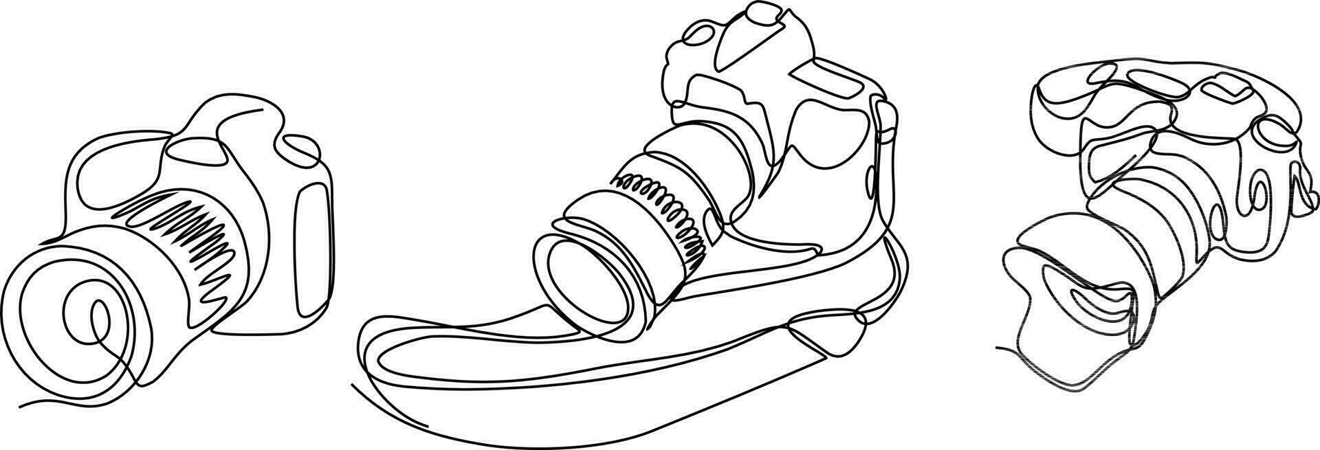 Digital camera continuous line drawing set vector