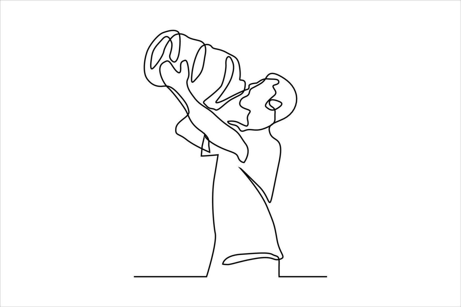 continuous line illustration of person drinking by gallon vector