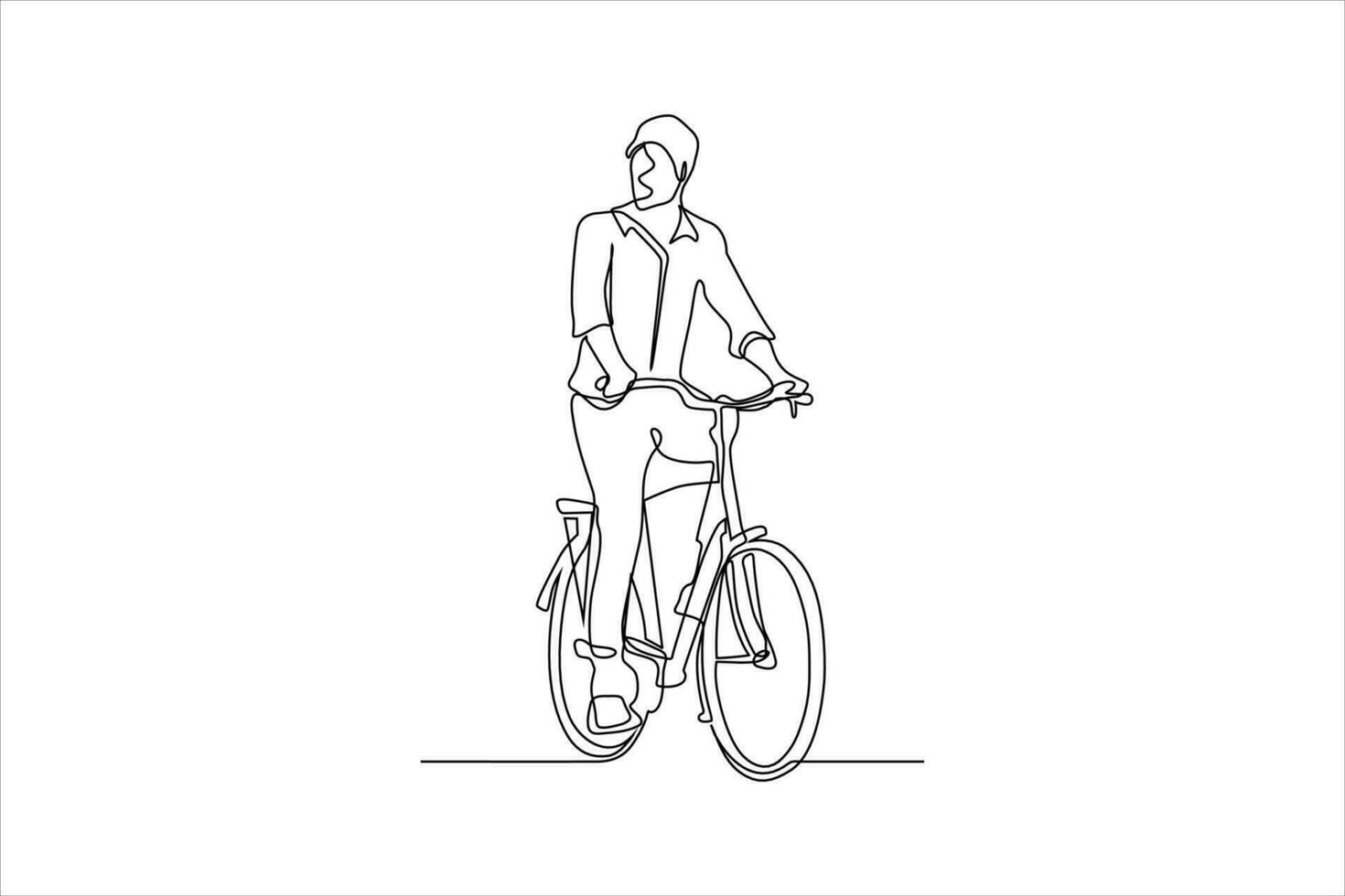 continuous line drawing of person riding bicycle vector