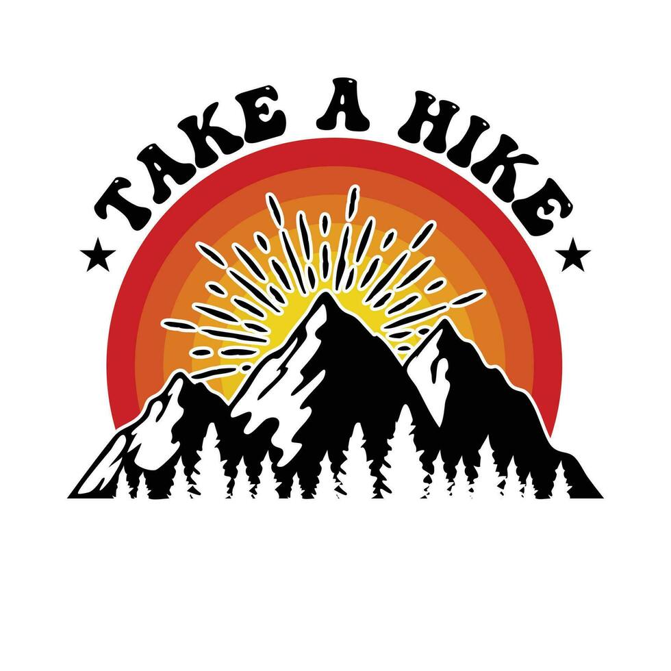 T-shirt design with take a hike great nature te mountains - Vector graphic, typographic poster, vintage, label, badge, logo, icon or t-shirt