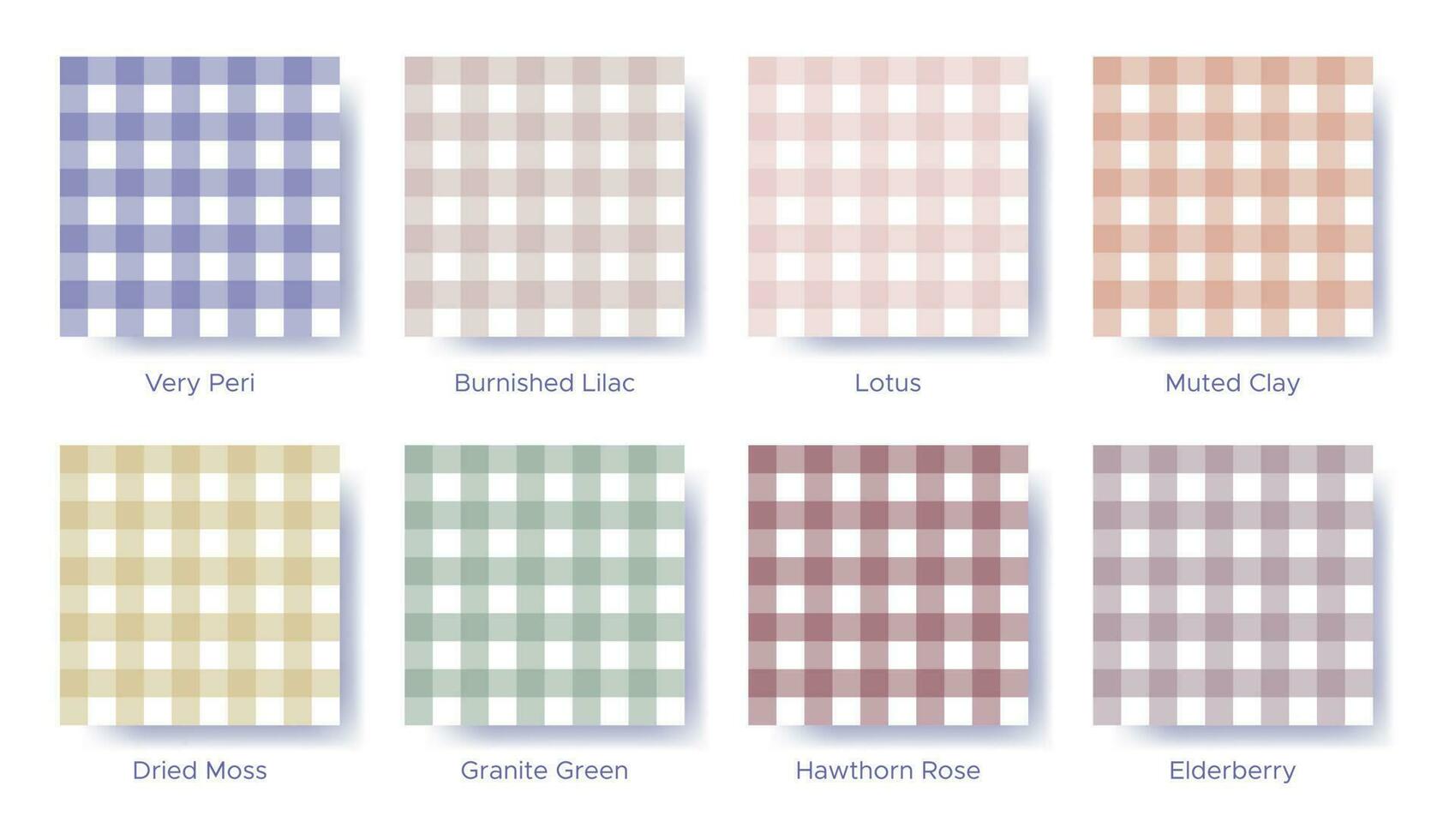 Gingham seamless pattern set in the color Very Peri. Sample color guide palette catalog of swatches. Matching shades for fashion trends - balancing vichy. Vector illustration