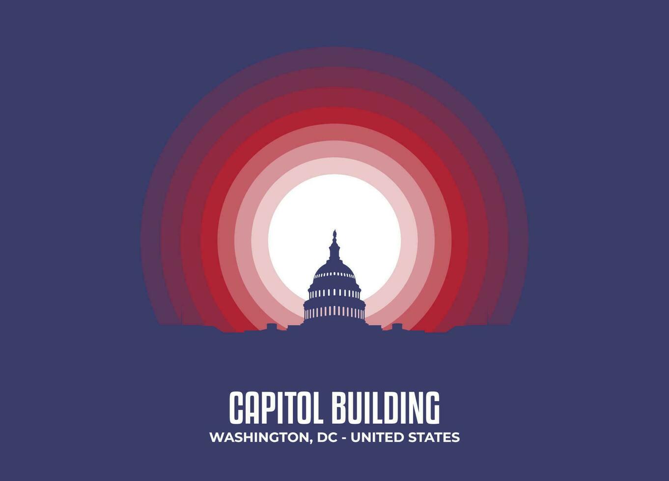 Capitol Building. Moonlight illustration of famous historical statue and architecture in United States of America. Color tone based on flag. Vector eps 10