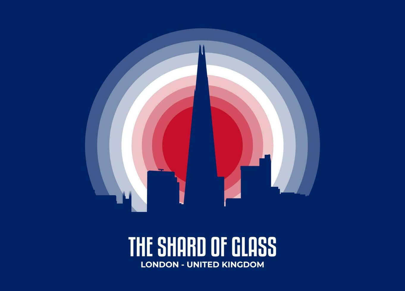The Shard of Glass. Moonlight illustration of famous historical statue and architecture in United Kingdom. Color tone based on flag. Vector eps 10