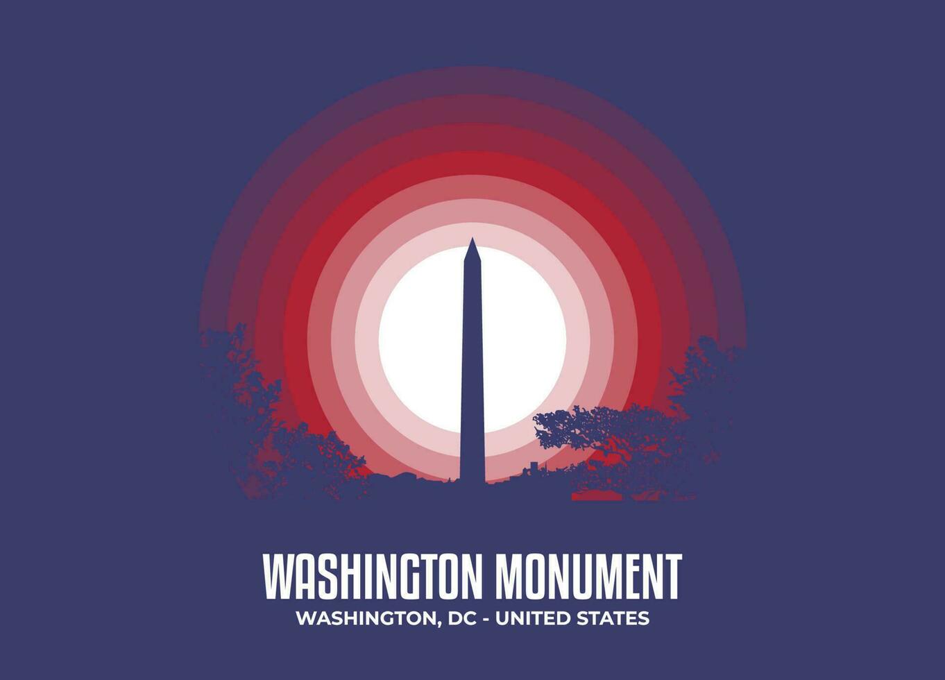 Washington Monument. Moonlight illustration of famous historical statue and architecture in United States of America. Color tone based on flag. Vector eps 10