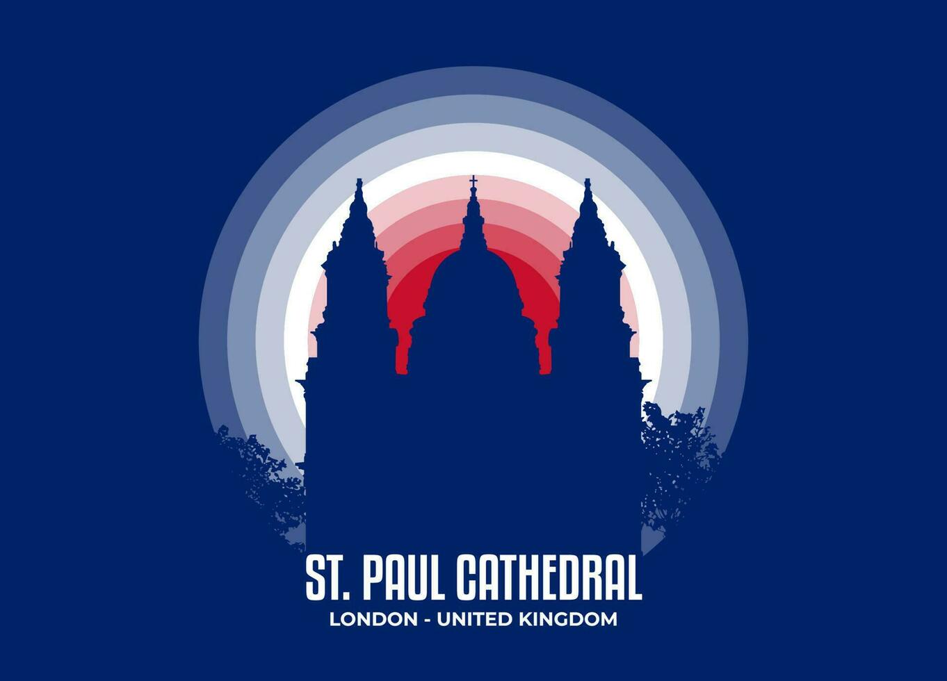 St Paul Cathedral. Moonlight illustration of famous historical statue and architecture in United Kingdom. Color tone based on flag. Vector eps 10