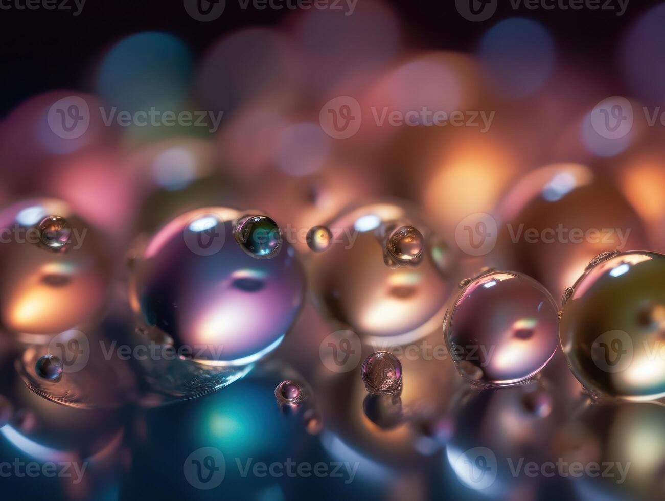 Iridescent pearl spheres on a dark background Liquid dynamic shapes Created with technology. photo