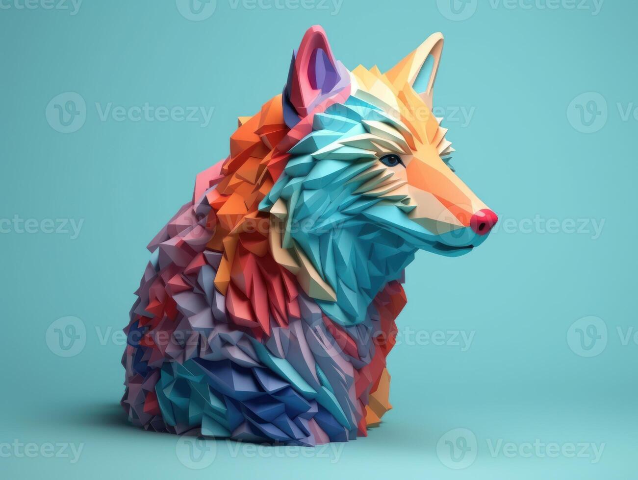 Minimalistic Wolf made of colorful origami paper Created with technology photo