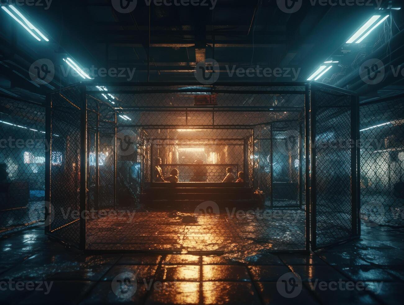 In the fighting cage Interior view of sport arena Created with technology. photo