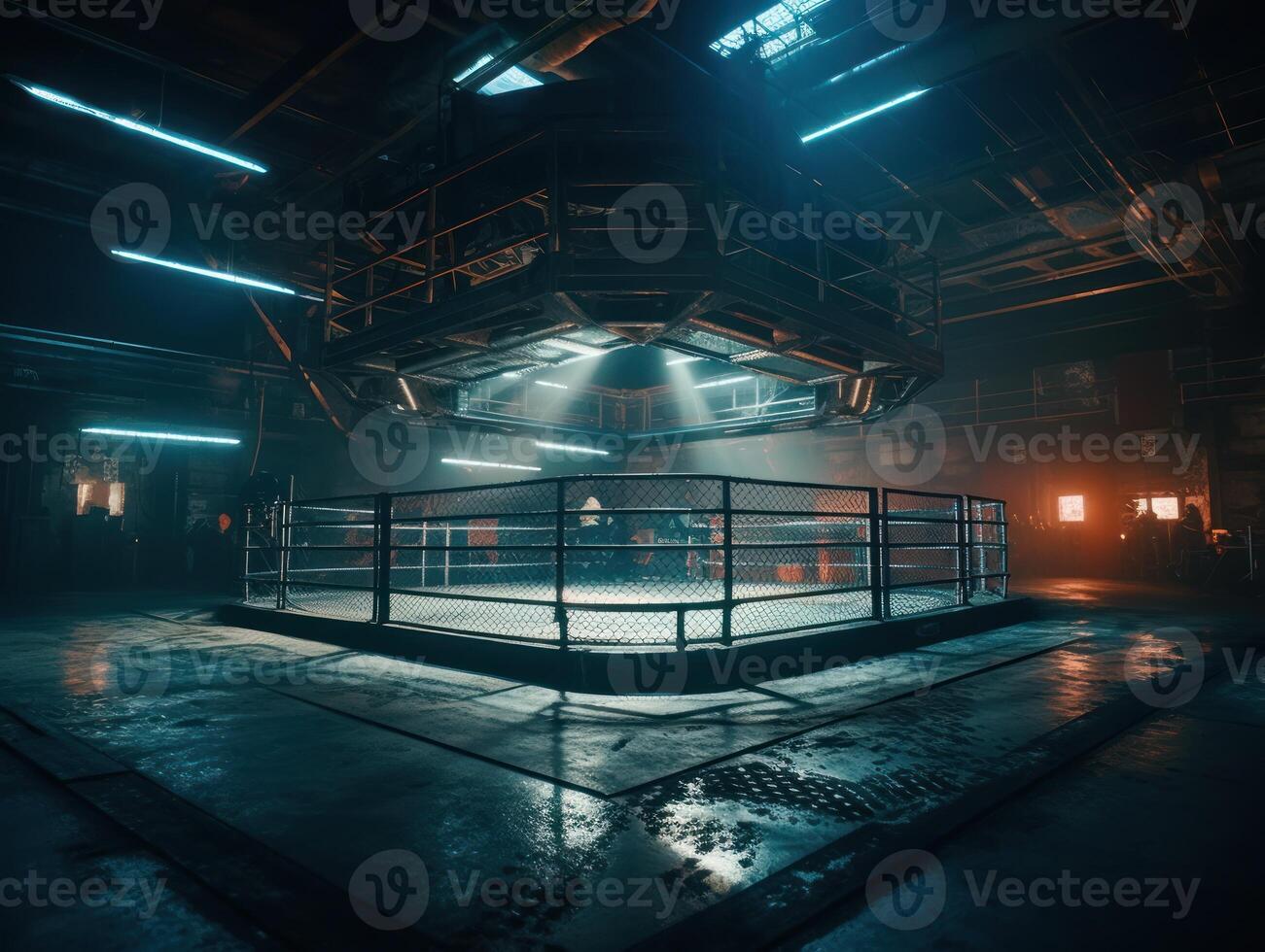 In the fighting cage Interior view of sport arena Created with technology. photo