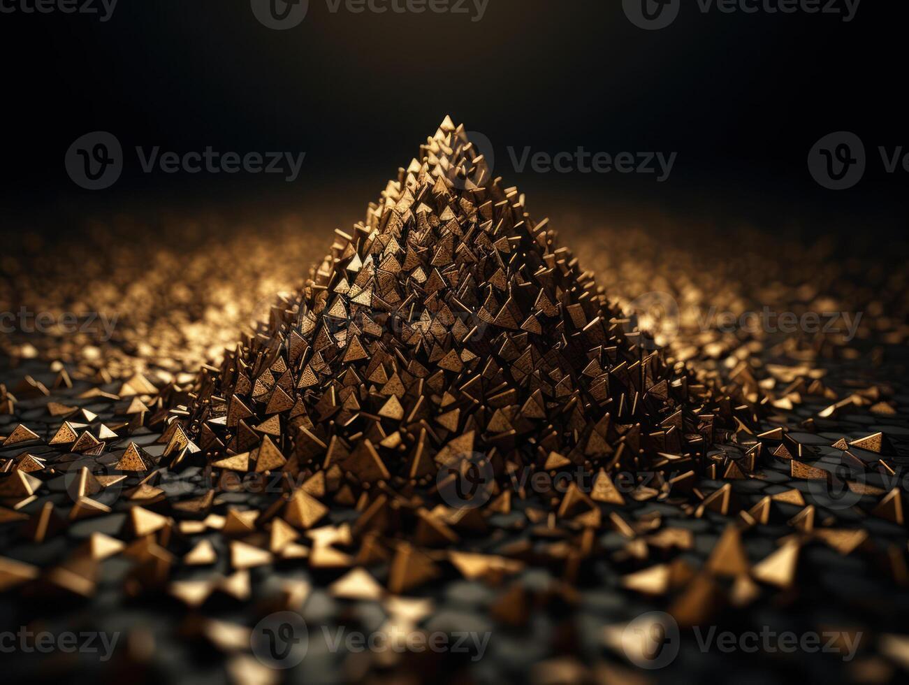 Futuristic abstract golden pyramid geometric background created with technology photo