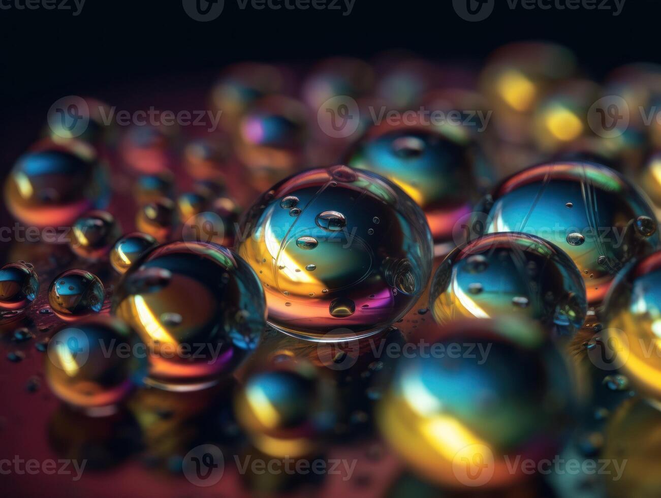 Iridescent pearl spheres on a dark background Liquid dynamic shapes Created with technology. photo