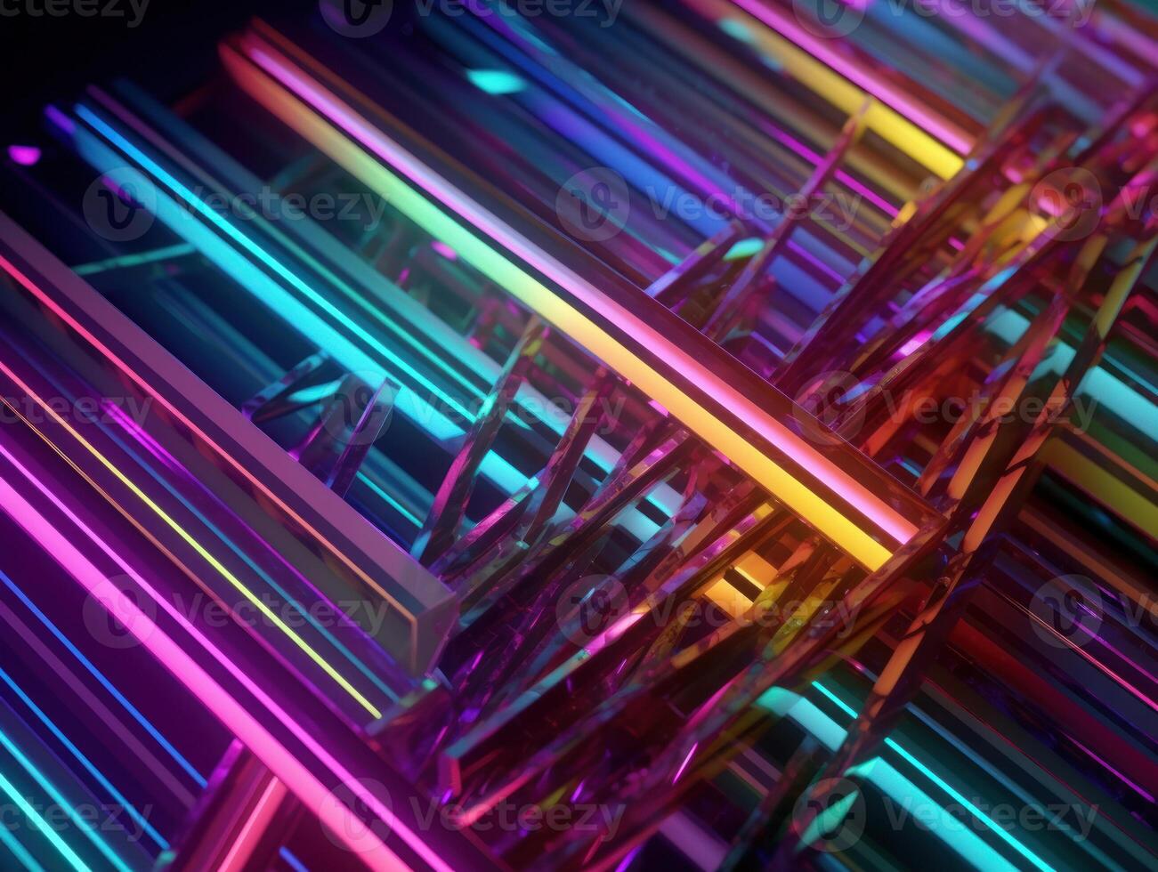 Neon lights diagonal lines on dark background Created with technology photo