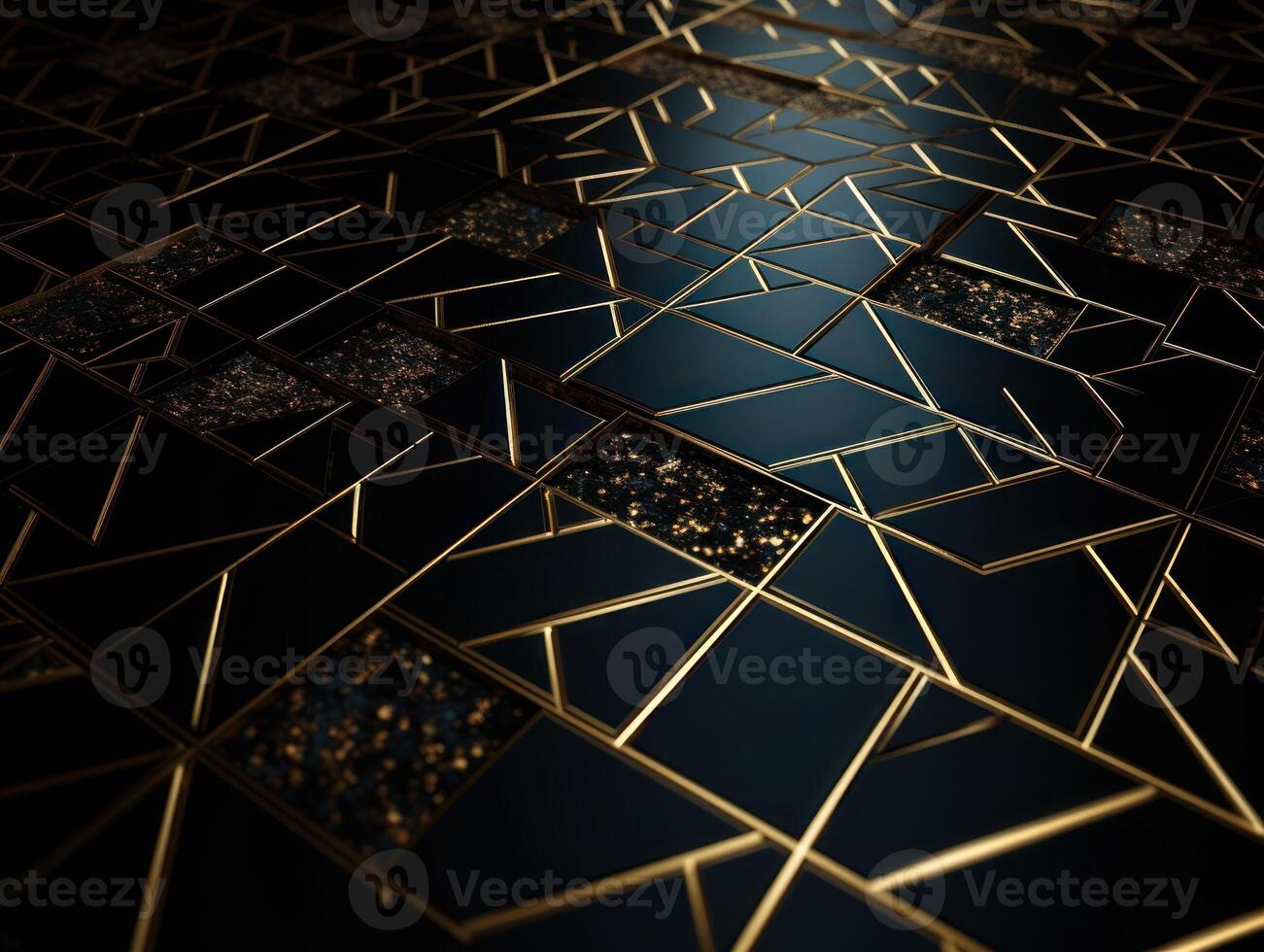 Dark black mosaic background with golden lines Art Deco luxury style texture Created with technology photo