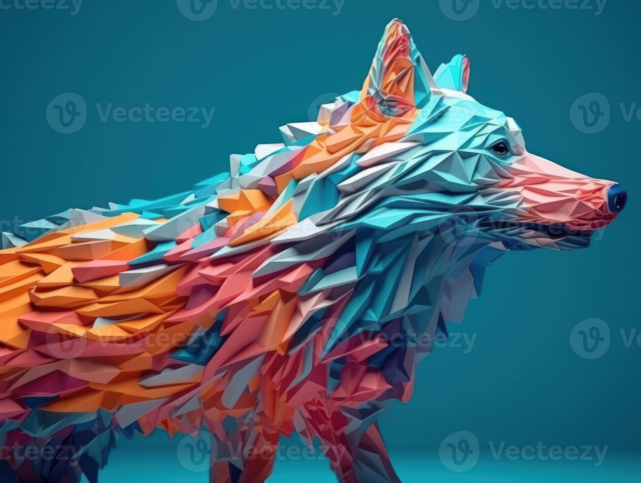 Minimalistic Wolf made of colorful origami paper Created with technology photo