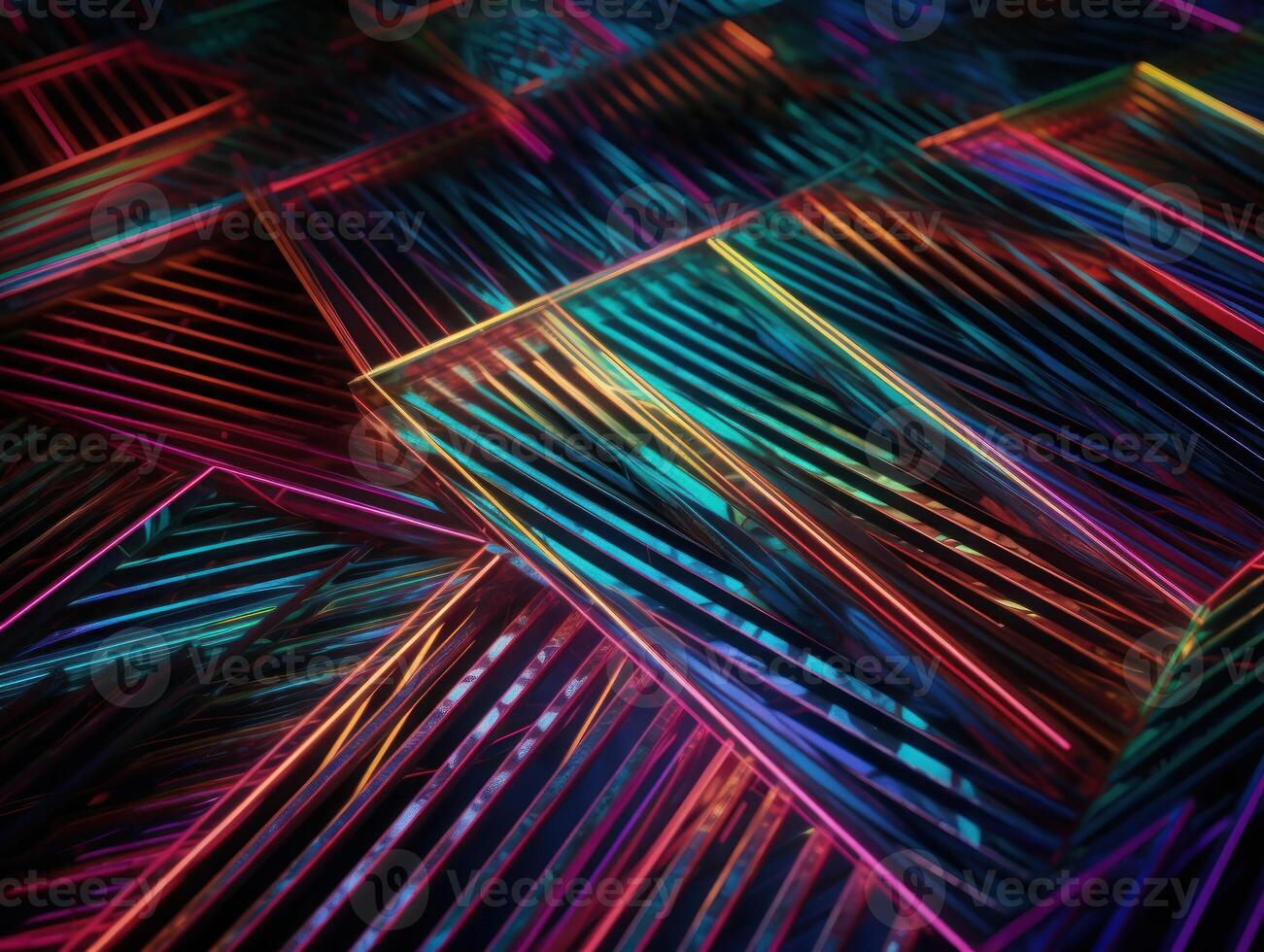 Neon lights diagonal lines on dark background Created with technology photo