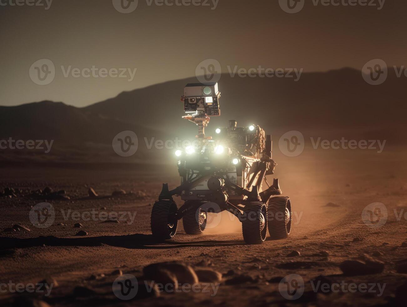 Rover on Mars surface. Exploration of red planet. Created with technology. photo