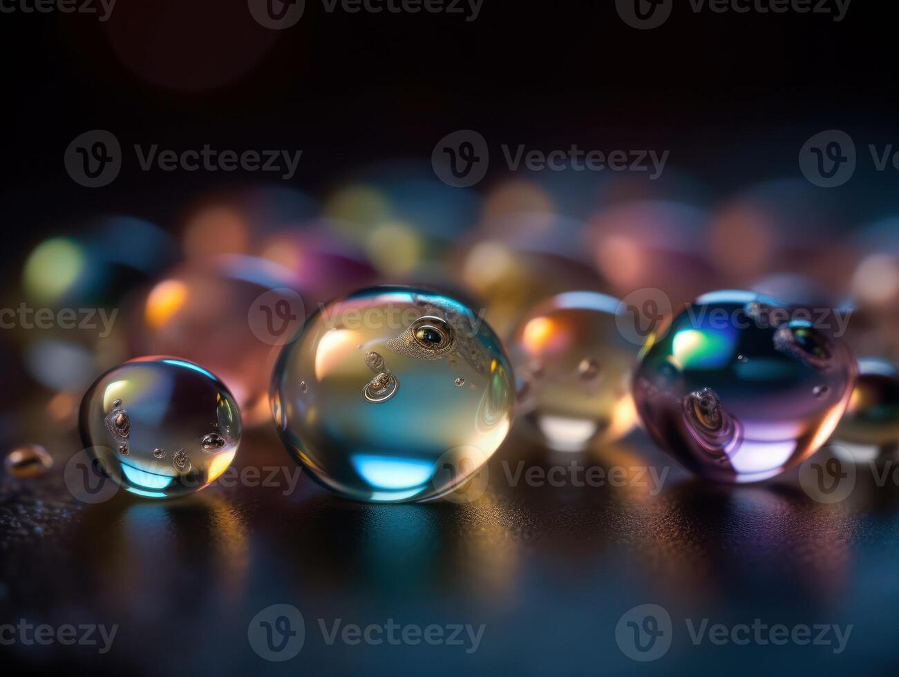 Iridescent pearl spheres on a dark background Liquid dynamic shapes Created with technology. photo